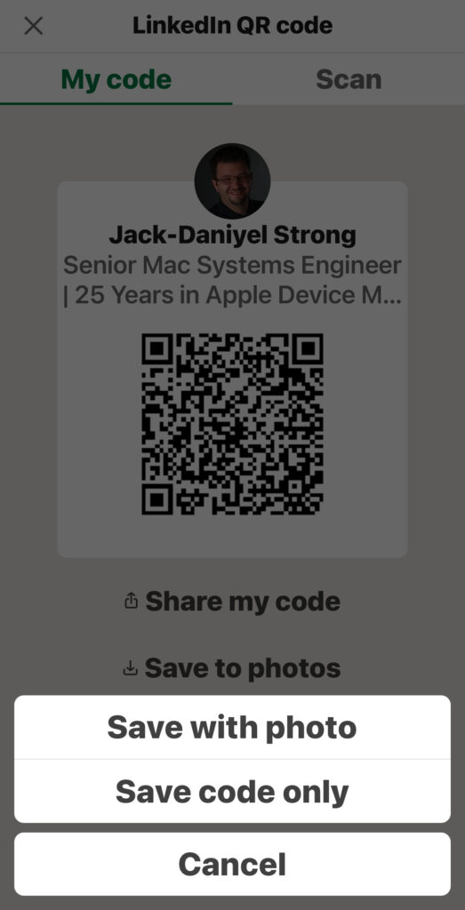 Save a copy of your QR code to your photo gallery, and choose the Save code only option.