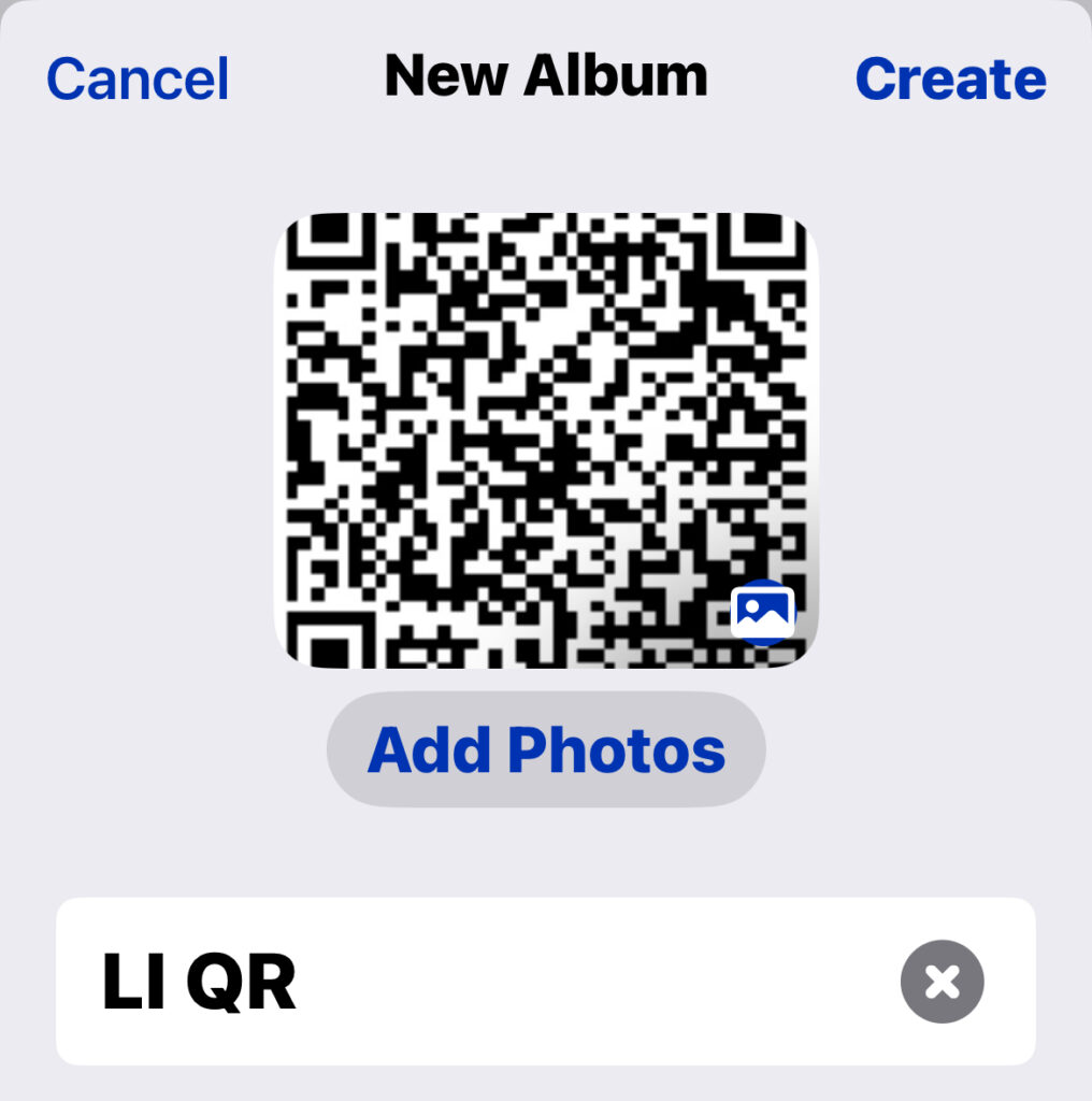 Create a new album called "LI QR"