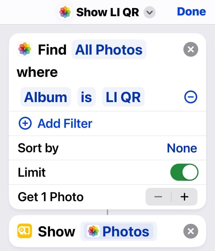 Screenshot of the complete Shortcut workflow.